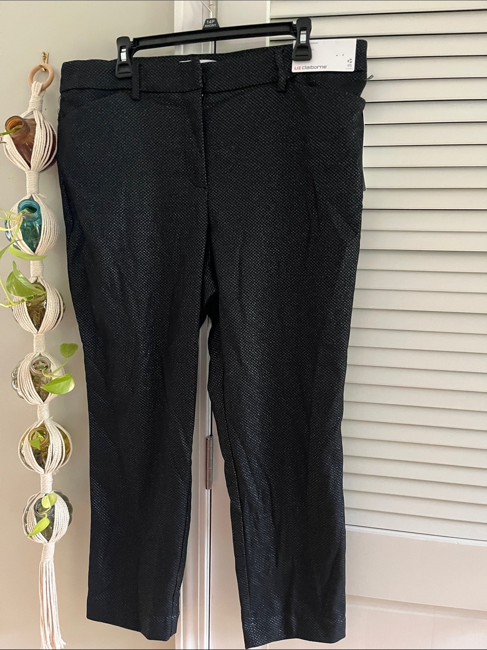 Liz Claiborne Black Textured Straight Trousers